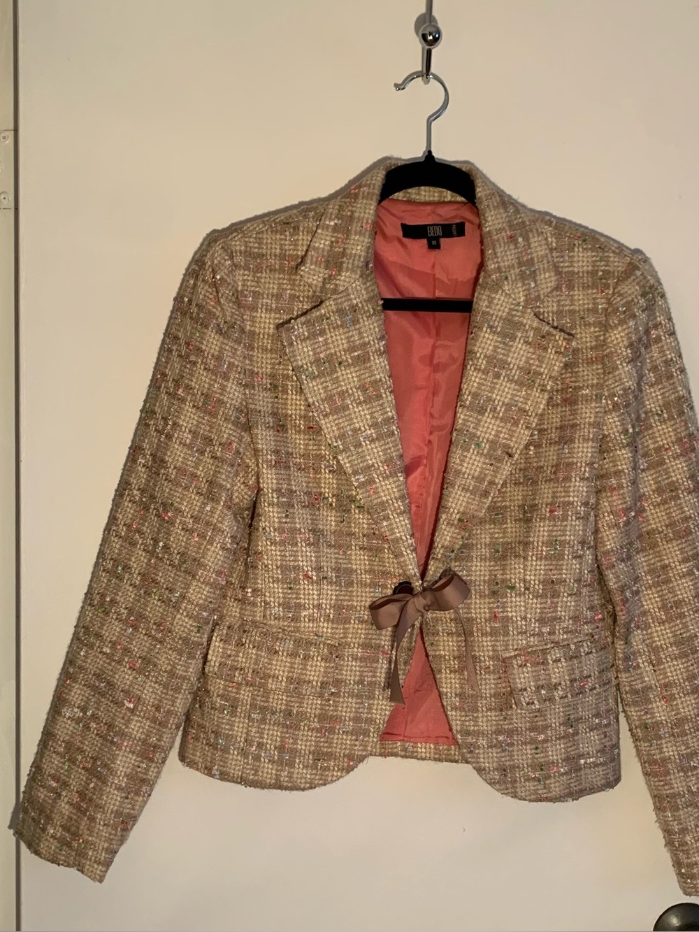 Bedo , Women's beige Plaid Tweed Jacket in Beige & Pink Size 10
